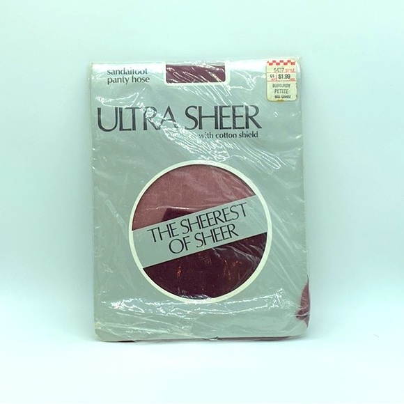 Vintage Ultra Sheer Sandlefoot Pantyhose w cotton shield burgundy color petite - Picture 4 of 9